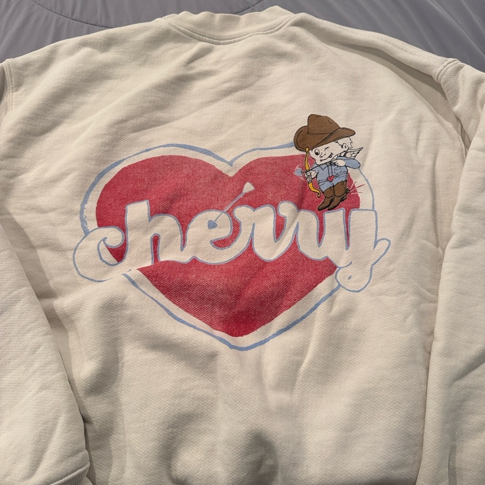 Cherry LA Cream Sweatshirt with Blue Logo